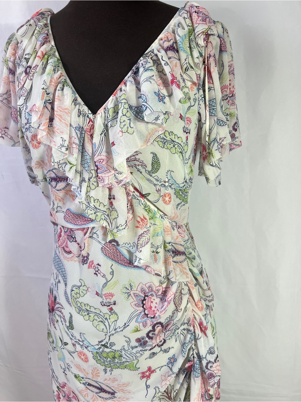Cinq a Sept Sheila Floral Dress - 4 - Ruffle Trim Midi Shirred Wedding Party - Picture 5 of 15